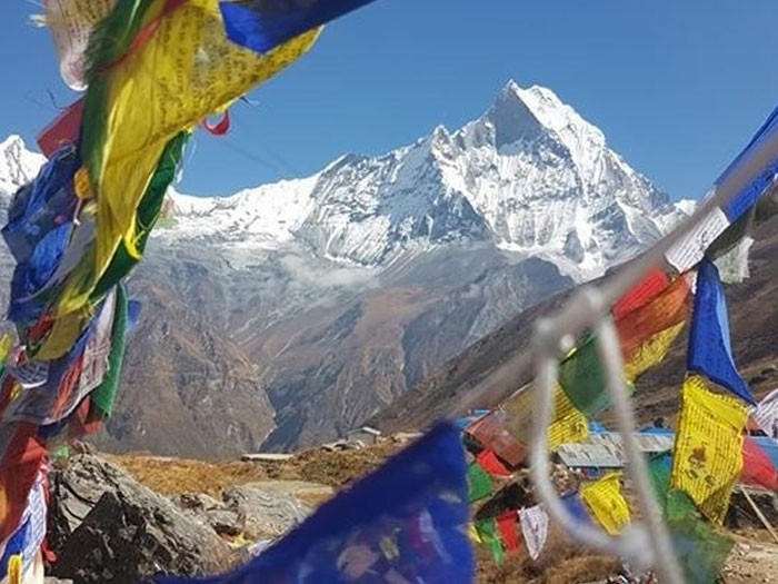 Mount Fishtail and prayer flags